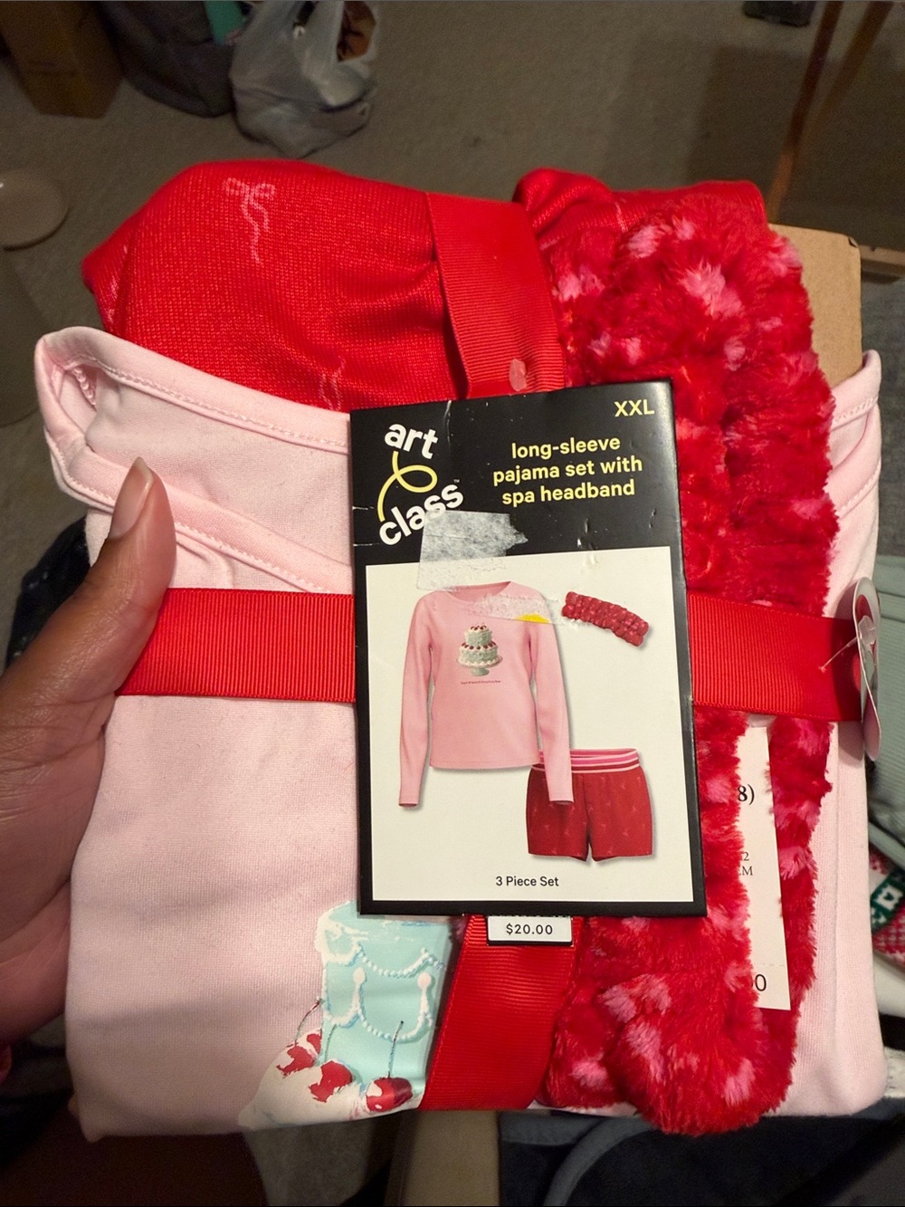 art class Pink & Red Girls' Long-Sleeve Pajama Set with Red Spa Headband